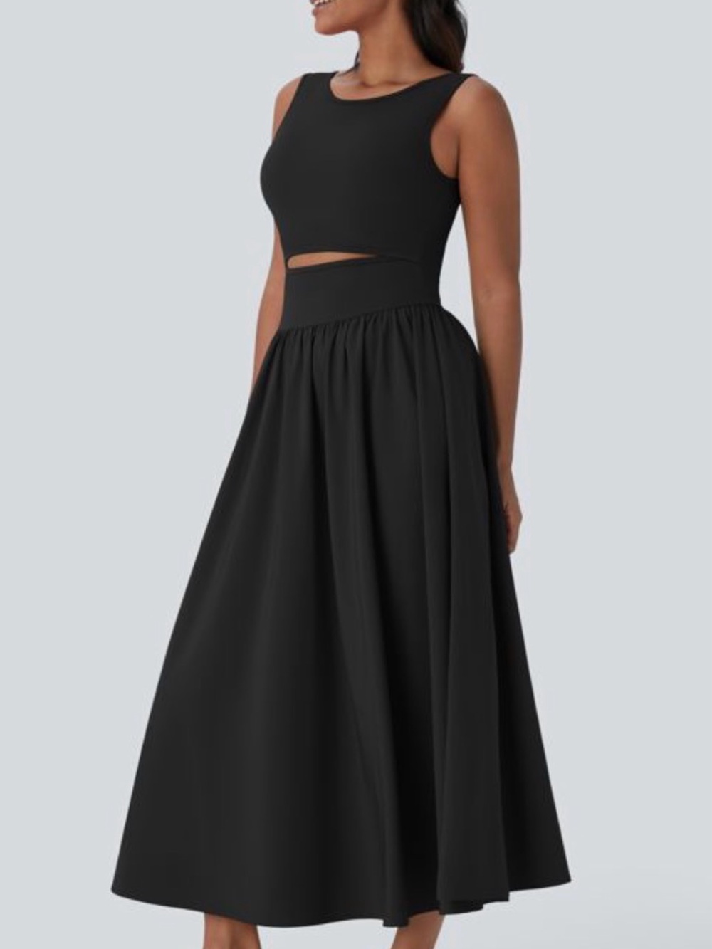 HALARA Black Sleeveless Maxi Dress with Subtle Waist Cutout - Picture 3 of 5